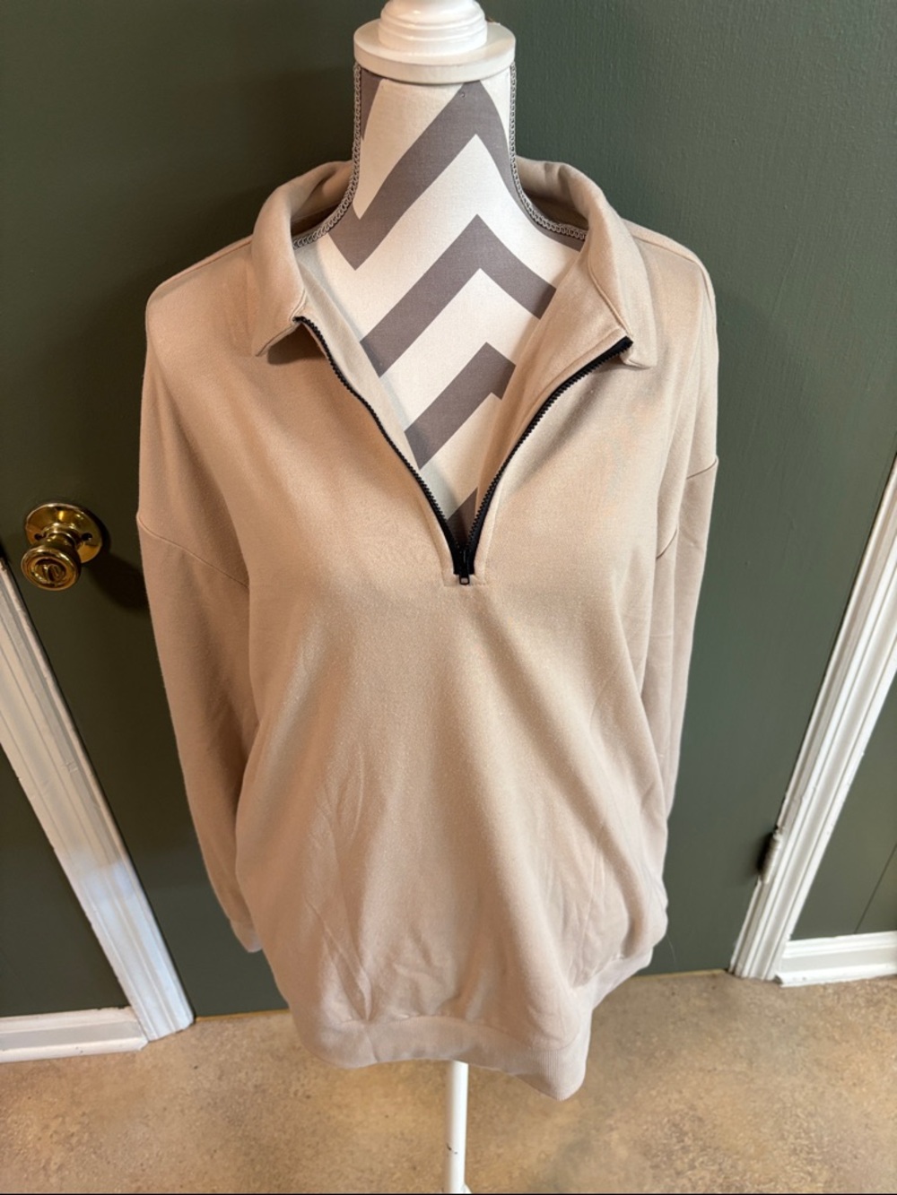 Relaxed Half-Zip Turtleneck Pullover - Beige